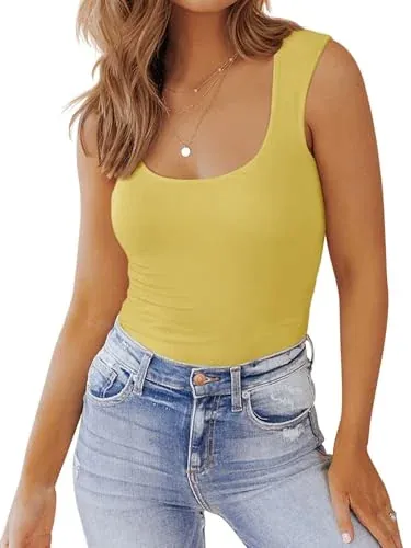 PINKMSTYLE Basic Fitted Square Neck Tank Tops