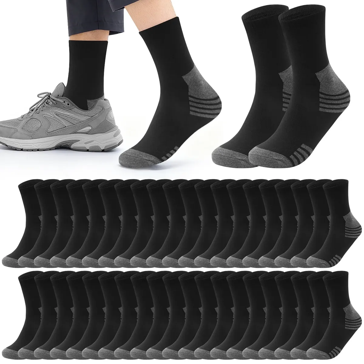 Usavemo 20 Pairs Mens Plus Size Athletic Ankle Socks for Men Size 13-15