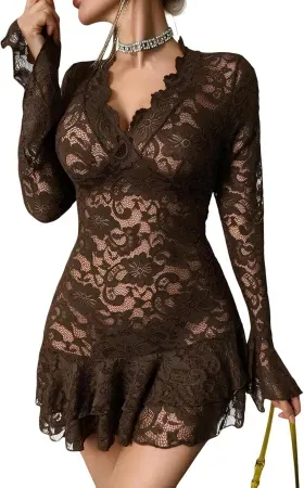 Avidlove Women's Sheer Lace Mini Dress