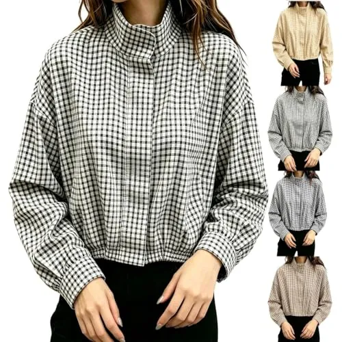 Cropped Plaid Bomber Jackets