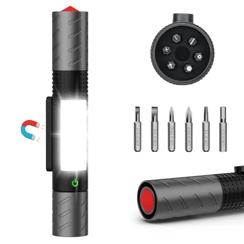 Spriak Rechargeable LED Flashlight w/ Magnetic Base & COB Work Light