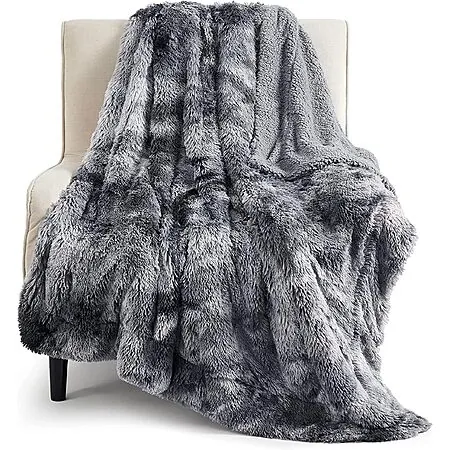 50"x60" Bedsure GentleSoft Fluffy Faux Fur Throw Blanket w/ Sherpa Fleece (Grey)