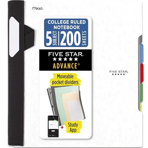 Mead Five Star 5-Subject Notebook w/ Movable Tab Dividers