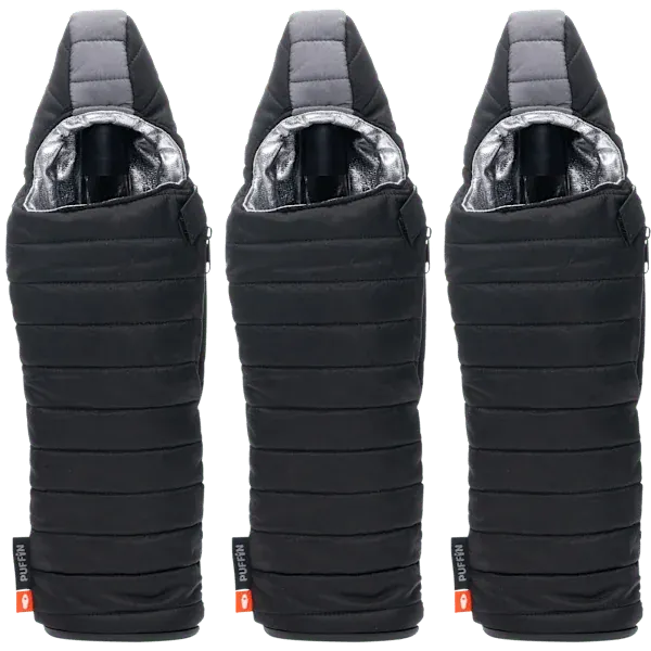Puffin Insulated Sleeping Bag Wine Bottle Coolers 3-Pack (Rubberized Bottom)