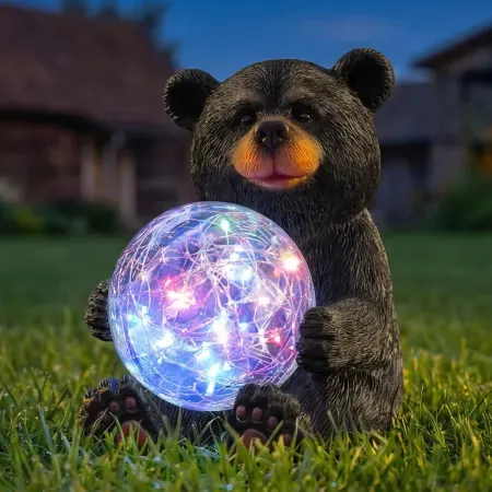Lavezee Solar Garden Bear Statue w/ Glowing Orb