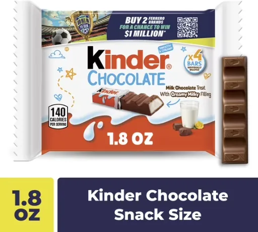 Kinder Chocolate Milk Chocolate Bars with Creamy Milky Filling 4-Pack 1.8 oz