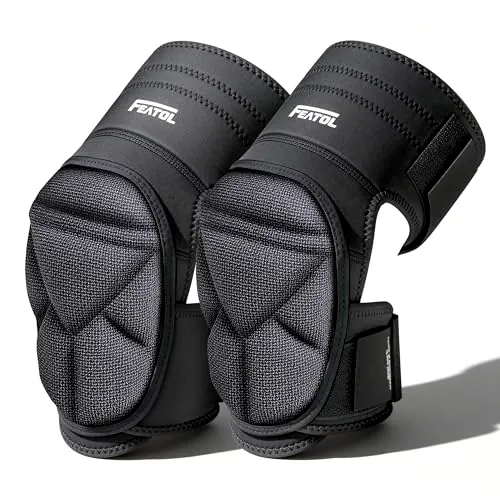 FEATOL Soft Foam Cushioning Gardening & Flooring Adjustable Knee Pads (Black, Pair)