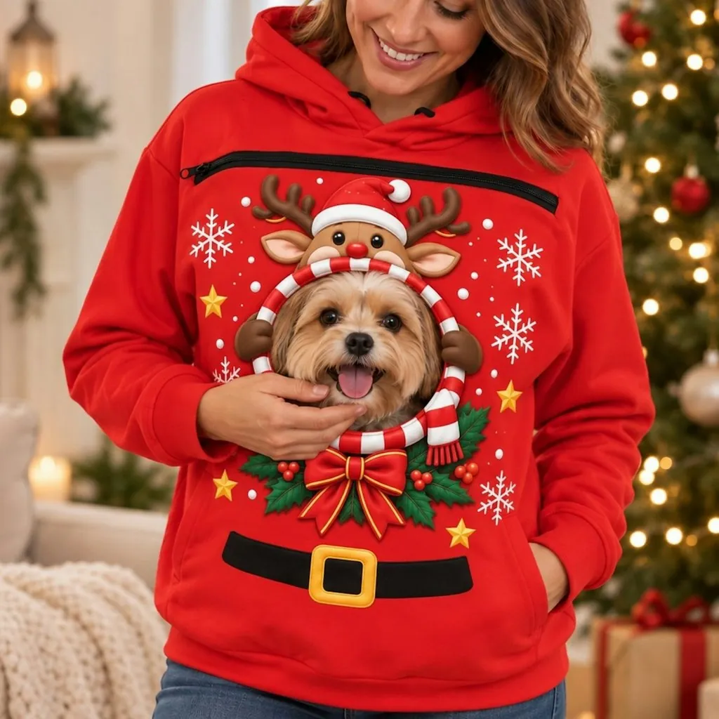 Reindeer Print Pet Carrier Bonding Hoodie