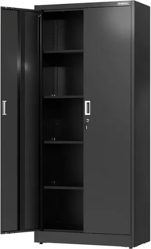 WORKPRO 71" Metal Garage Storage Cabinet with Locking Doors and Adjustable Shelves, Black