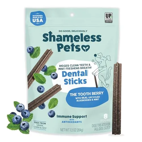 Shameless Pets Blueberry & Mint Dental Chews for Dogs, 8 Chews