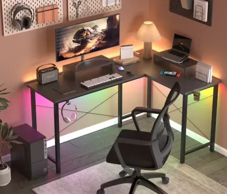 GTRACING L-Shaped Gaming Desk w/ RGB Light & Removable Storage Stands