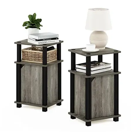2-Pack Furinno Brahms 3-Tier End Side Sofa Table/Nighstand with Door