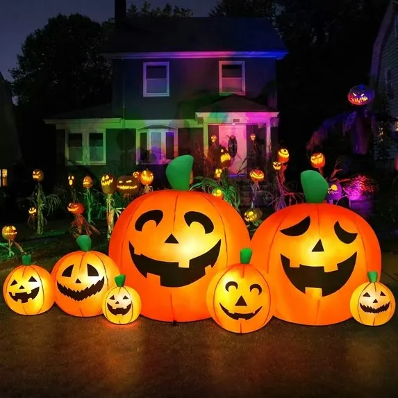 Yexmas 8-Foot Halloween Inflatable LED 7-Pumpkin Outdoor Decor