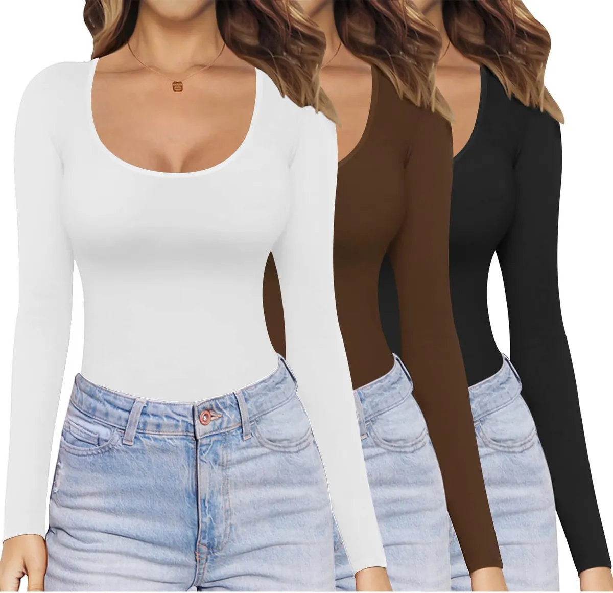 Women’s Long-Sleeve Scoop Neck Top 3-Pack