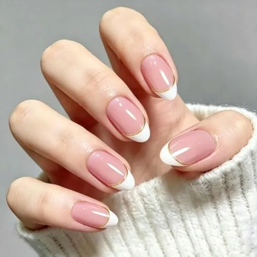 Helivive Short Almond French Tip Press-On Nails 32-Piece Kit