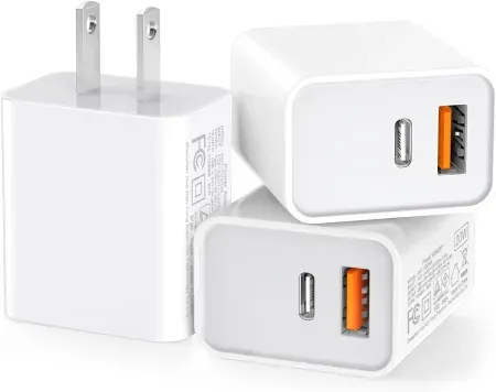 3-Pack CSODINCE 20W Dual Port USB-A + USB-C Power Adapter Wall Charger