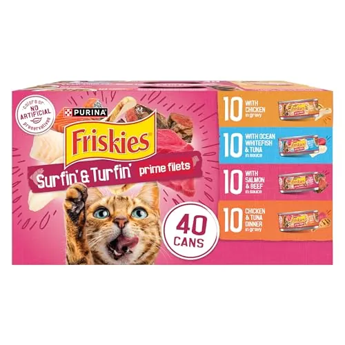 Purina Friskies Prime Filets Cat Food Variety Pack, 40 Pack 5.5 oz Cans