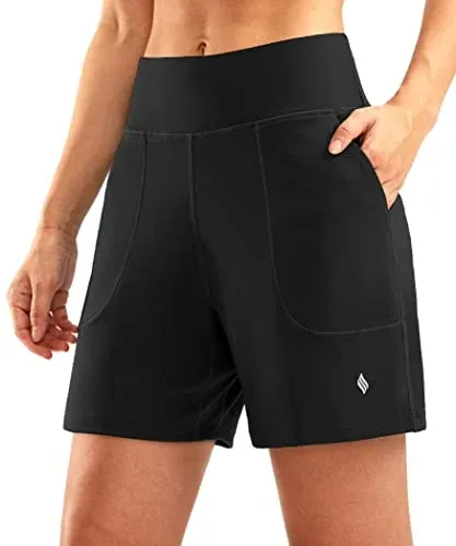 SANTINY Women's 6'' Athletic Long Shorts with 4 Pockets