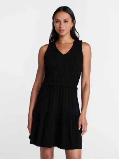 Time and Tru Women's Smocked Sleeveless Mini Dress with Ruffle Trim (3 colors)