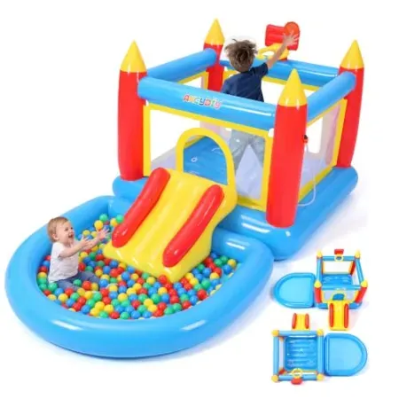 AKEYDIY 6-in-1 Inflatable Bounce House w/ Overhead Sprinkler & Slide