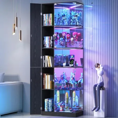 5-Tier Glass Display Cabinet with RGB LED Lights