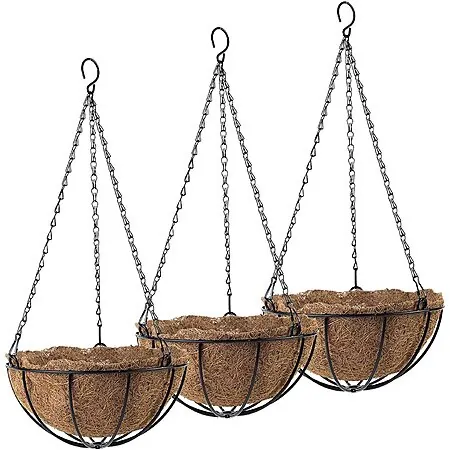 3-Pk 10" Tosnail Metal Hanging Planter Baskets w/ Coco Fiber Liners