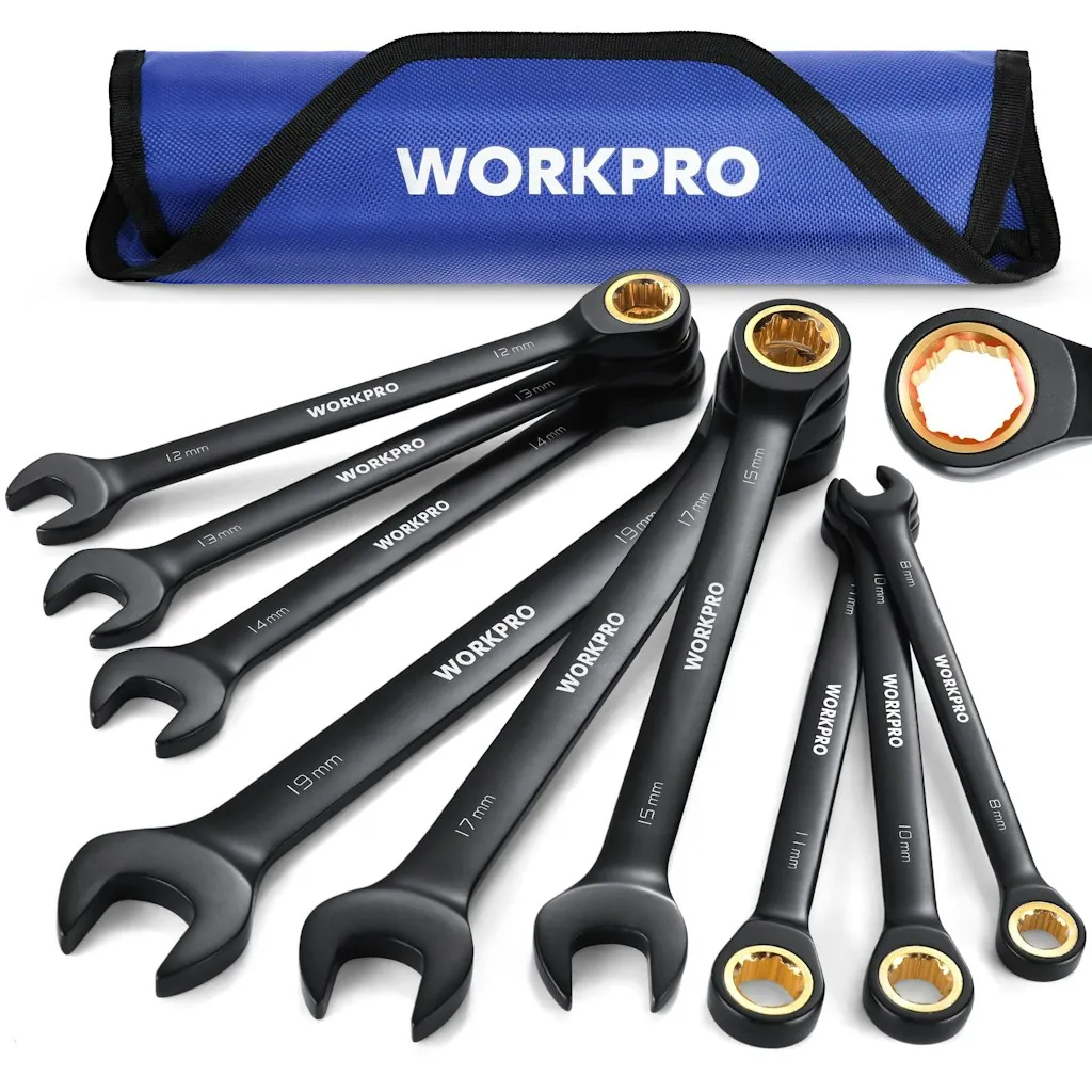 WorkPro 9-Piece Anti-Slip Ratcheting Combination Metric Wrench Set
