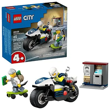 65-pc LEGO City Police Motorcycle Chase Building Toy (60455)