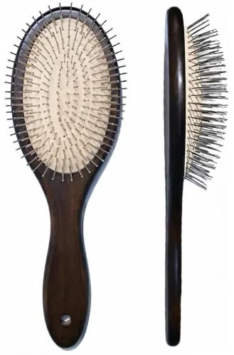Wooden Paddle Hair Brush with Metal Bristles