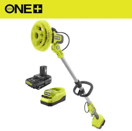 RYOBI ONE+ 18V Cordless Telescoping Soap Dispensing Scrubber Kit with 2.0 Ah Battery