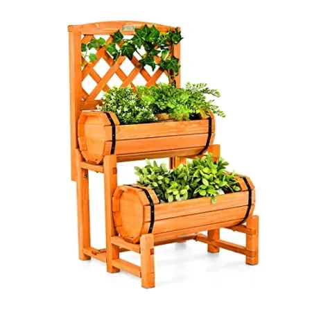 HAPPYGRILL 2-Tier Raised Garden Bed w/ Trellis
