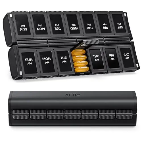 Weekly Pill Organizer 2 Times a Day with Magnetic Foldable Design