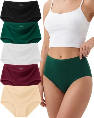 5-Pack Linccure Women's Cotton Blend High-Waisted Full Coverage Underwear
