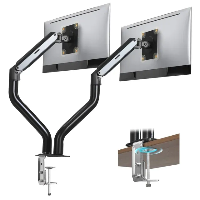 MAYEERTY Dual Gas Spring Monitor Mount, Adjustable Desk Mount for 15-32 inch Screens, Clamp-on, Black