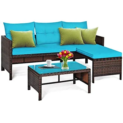 Tangkula Patio Corner Sofa Set 3 Piece