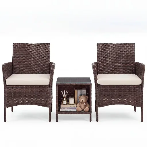 Grearden 3-Piece Wicker Patio Conversation Set with Cream Cushions