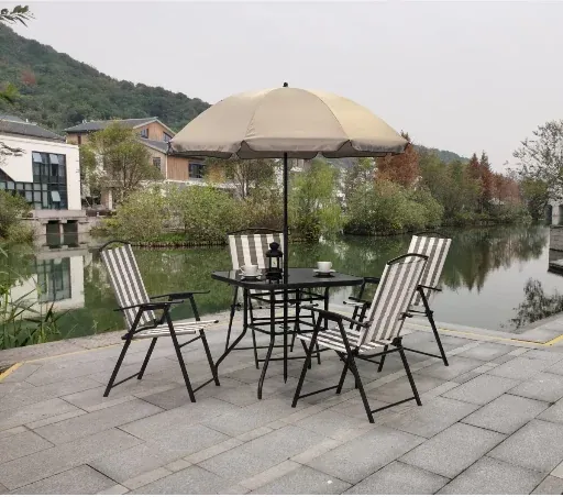 Lark Manor Hollifield 4 Person Patio Dining Set with Square Table, Chairs & Umbrella