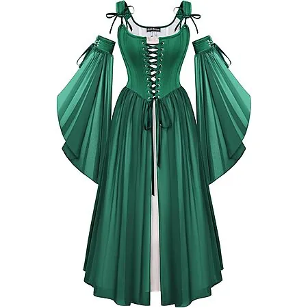 Scarlet Darkness Women’s 2-Pc Renaissance Corset Dress Set w/ Bell Sleeves (Various)