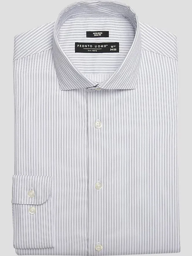 Pronto Uomo Slim Fit Stripe Spread Collar Dress Shirt