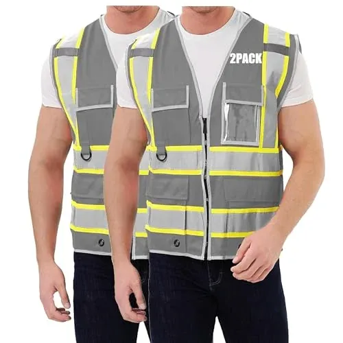 9-Pocket Hi-Vis Reflective Safety Vest 2-Pack (Large)