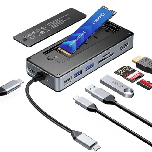 ORICO 8-in-1 USB-C Hub w/ M.2 NVMe/SATA SSD Enclosure