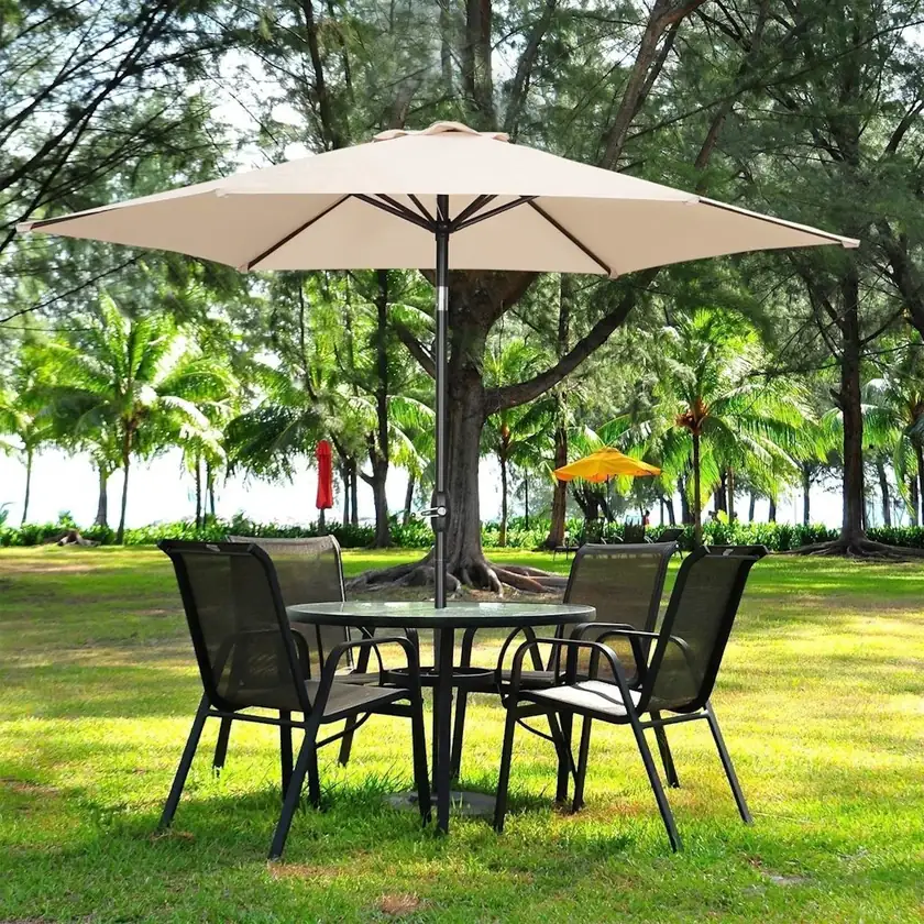 Ainfox 9' Khaki Patio Umbrella w/ Push Button Tilt & Crank