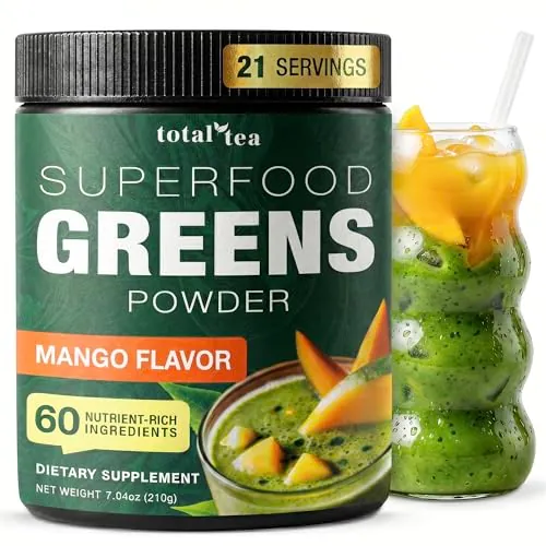 Total Tea Super Greens Powder Mango Spirulina Chlorella
