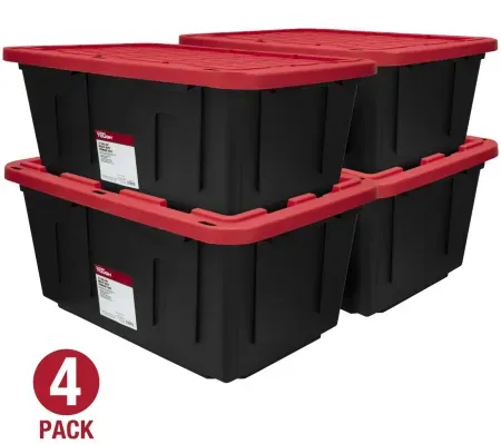 4-Count Hyper Tough 27 Gallon Stackable Snap Lid Storage Bin Containers
