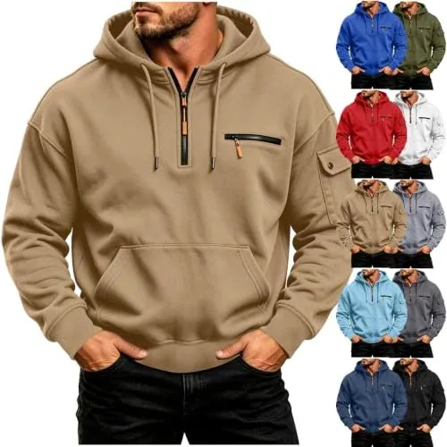 Quarter Zip Tactical Cargo Hooded Sweatshirt