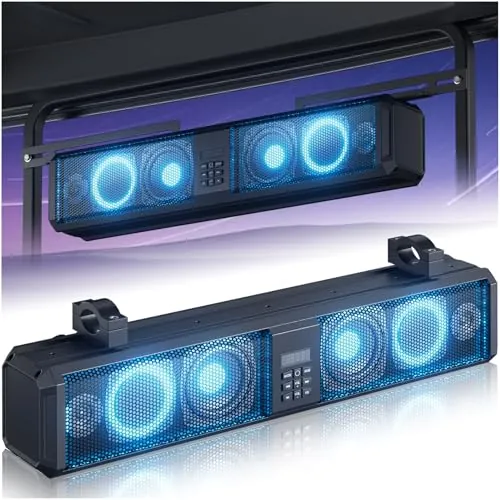 26" Golf Cart Sound Bar w/ RGB LED Lighting, UTV ATV Soundbar 4X Subwoofers Music Sync, IP66 Waterproof