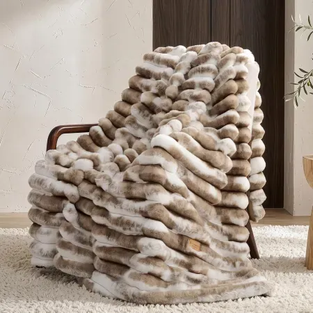 L'AGRATY 50" x 60" 3D Striped Faux Fur Throw Blanket