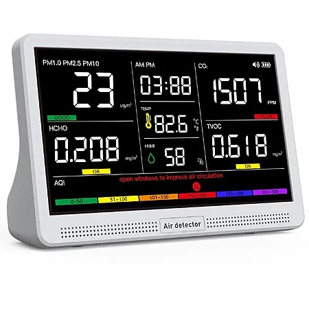 YNAK 16-in-1 Indoor Air Quality Monitor w/ 7" HD Color Display, AQI & Alerts
