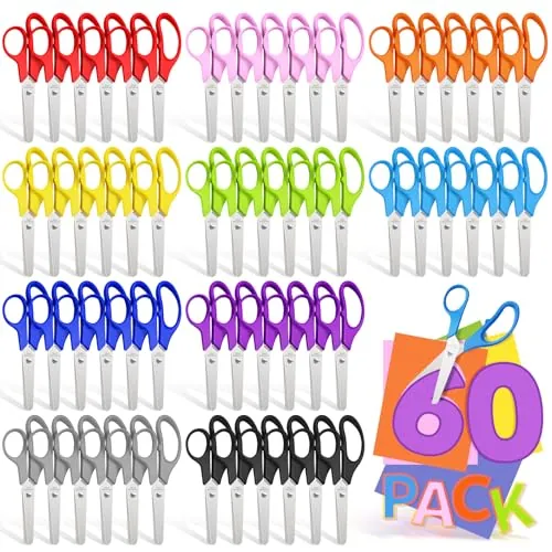 Kids Scissors 60 Pack 5" Safety Blunt Tip