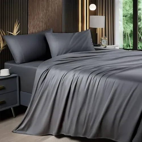 Shilucheng 4 Piece Queen Sheet Sets, Cooling Sheets, Dark Grey